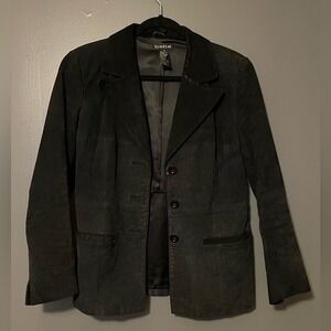 Bebe Black Genuine Leather Blazer Jacket Tailored Fitted Classic Moto Women M